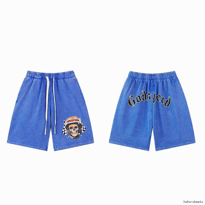 Godspeed Skull Print Street Style Blue Shorts