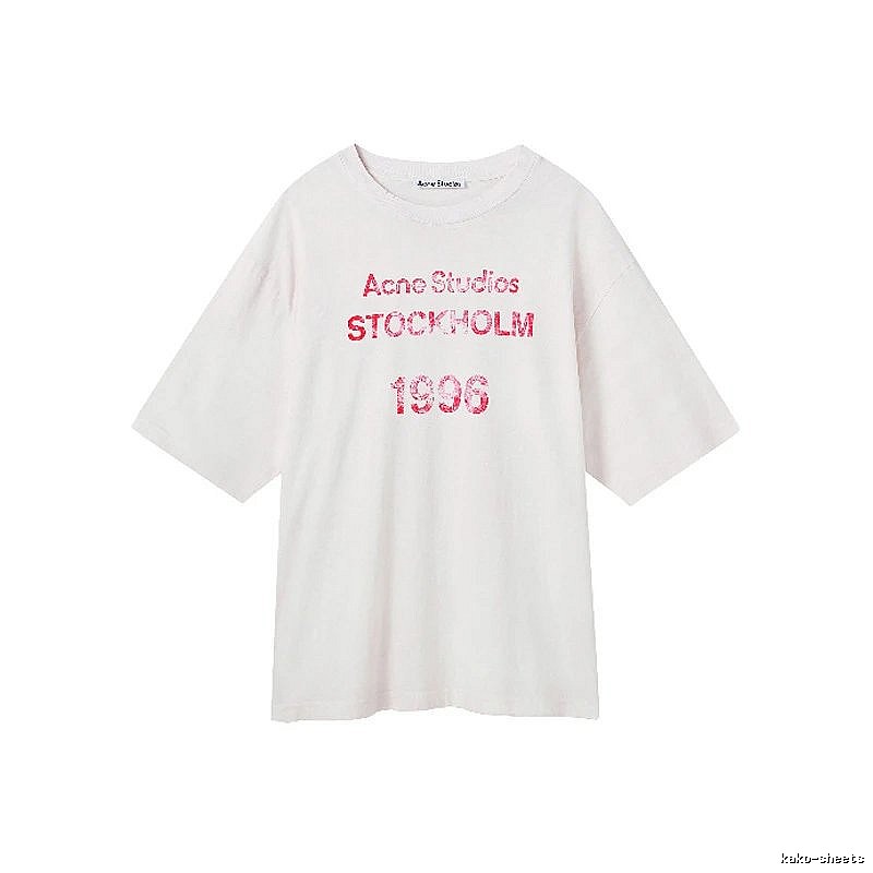 Acne Studios 2090-80 White Pink Lettering Style Ac908046 Stockholm Logo T-Shirt Resort Wear