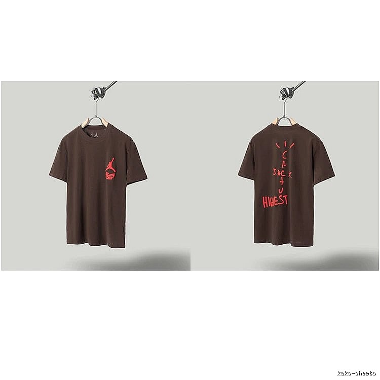 AJ x Travis Scott Co-branded Street Style Brown Short-sleeve T-shirt