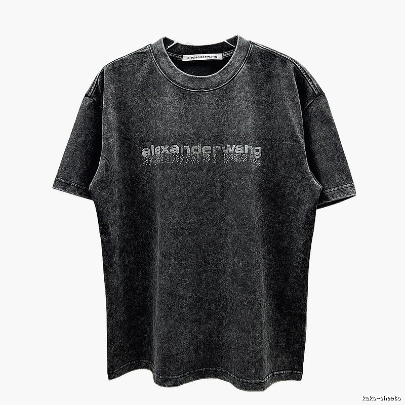 Alexander Wang Rhinestone-embellished Distressed Charcoal Black Short-sleeve T-shirt