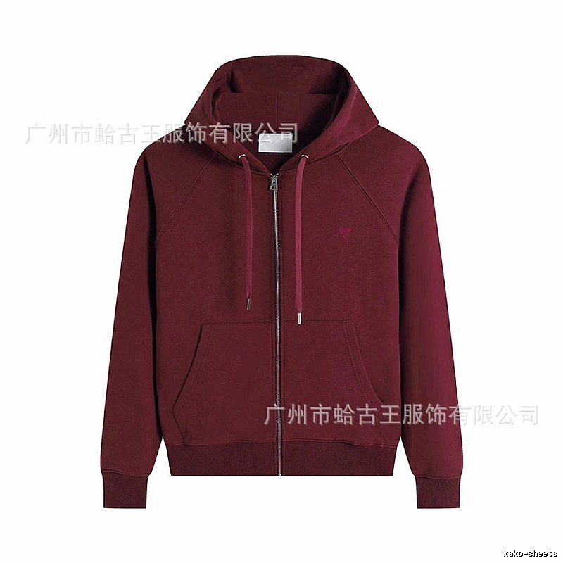 AMI Minimalist Style Wine Red Hoodie