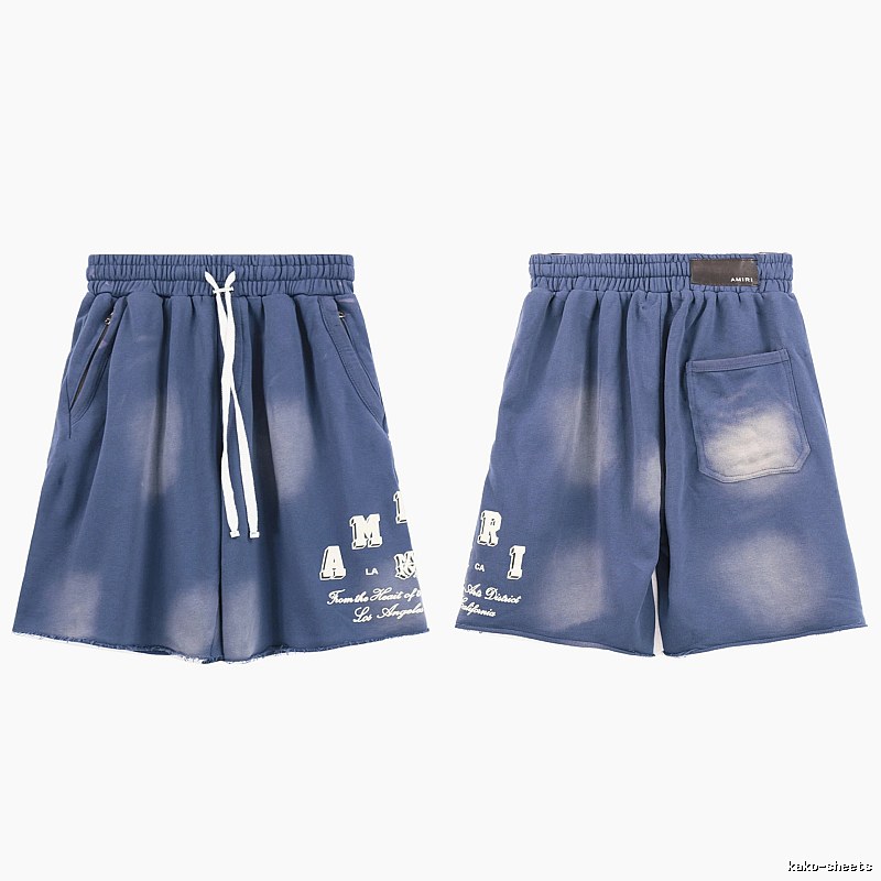 AMIRI Letter Print Street Style Washed Blue Shorts