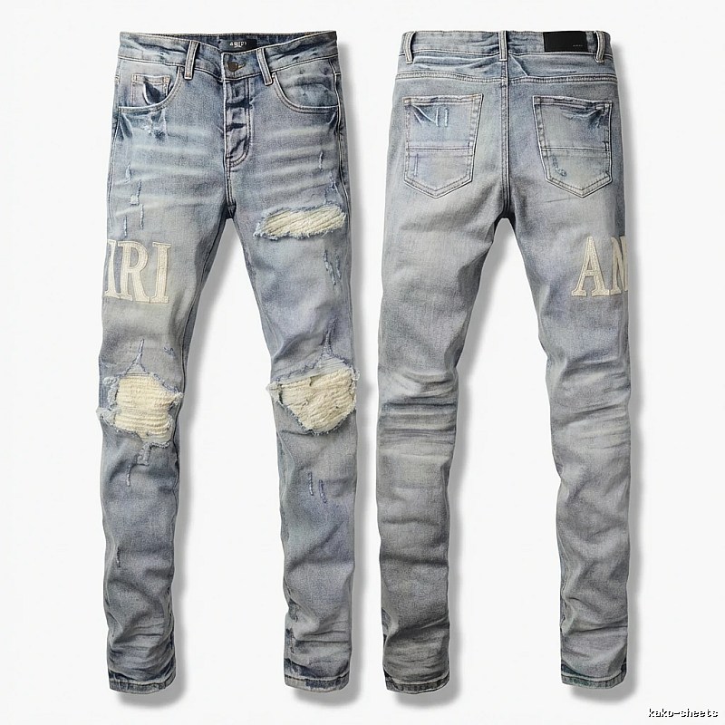 AMIRI Ripped Denim Blue Long Pants
