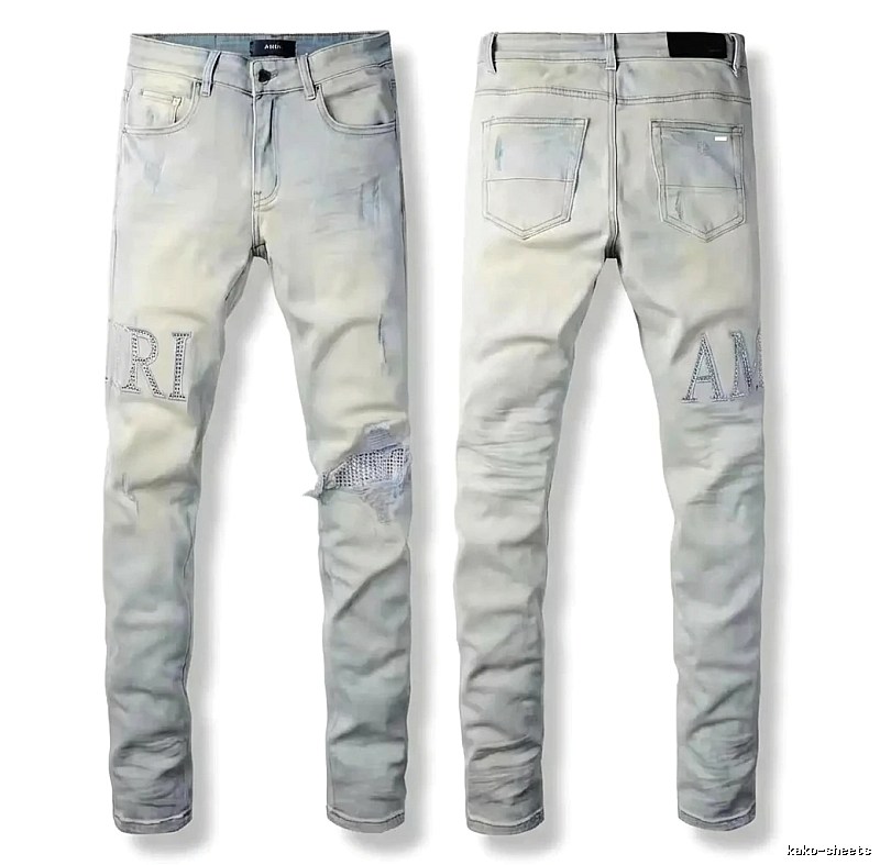 AMIRI Ripped Trendy Brand Light Gray Jeans