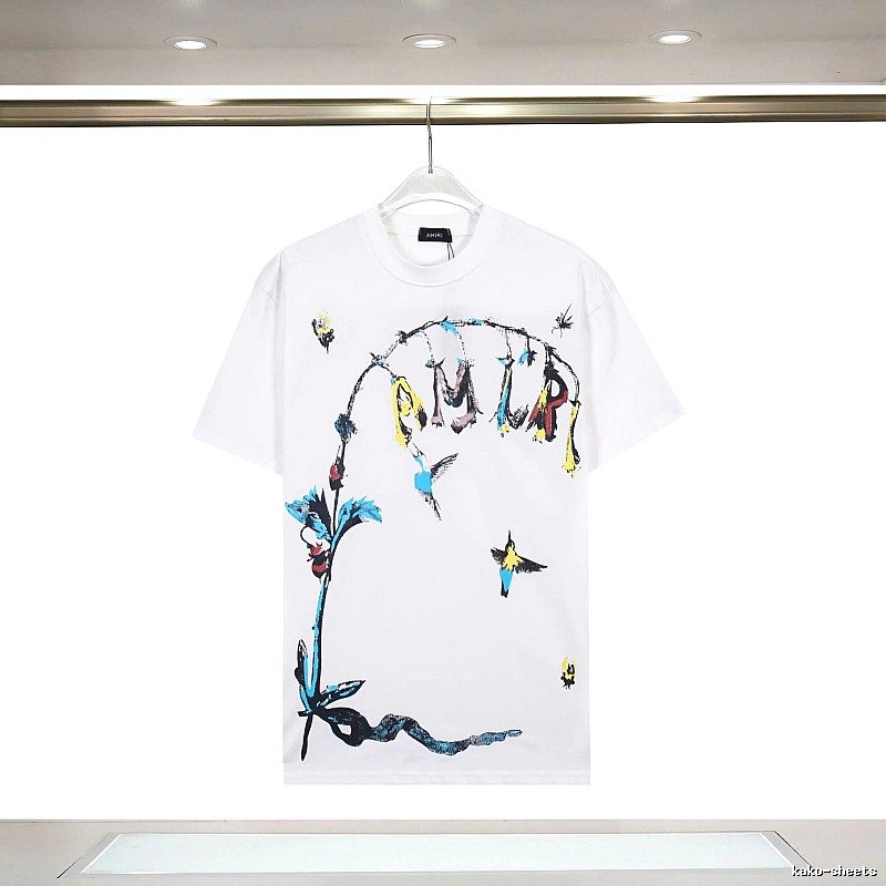 Amiri Streetwear Graphic T-shirt White Blue Amiri with Logo Accent