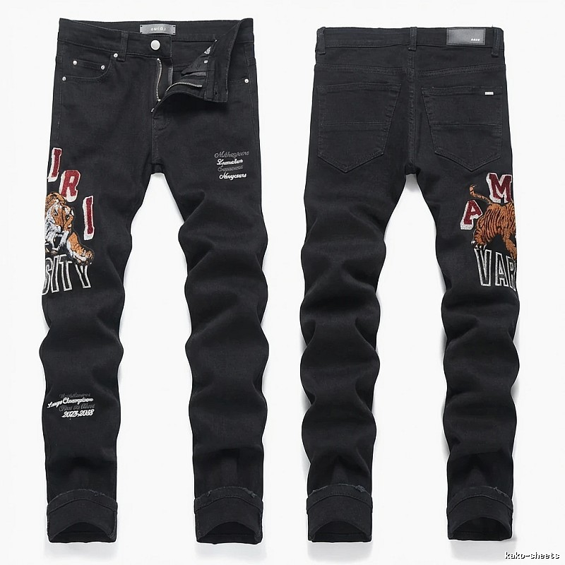 AMIRI Tiger Embroidery Trendy and Cool Style Black Pants