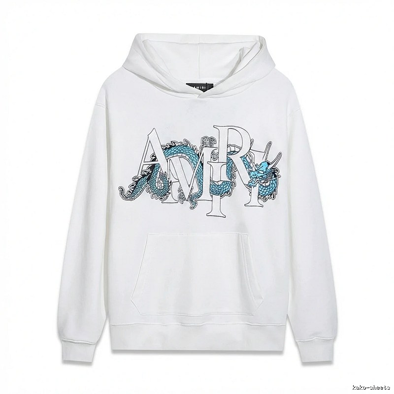 AMIRI White Hoodie with Dragon Pattern Print Style
