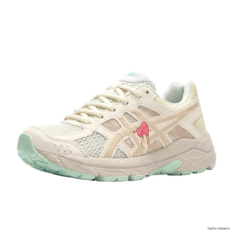 ASICS retro-style white sneakers with heart-shaped patterns