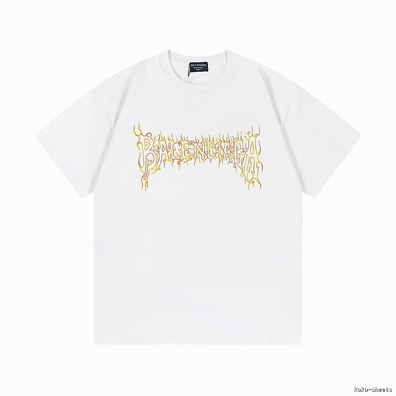 Balenciaga Gothic Style Flame Print White T-Shirt