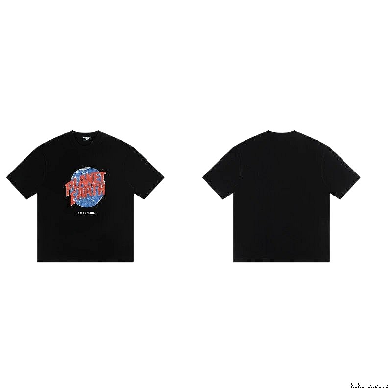 Balenciaga Trendy Black Short-sleeve T-shirt with Earth Print