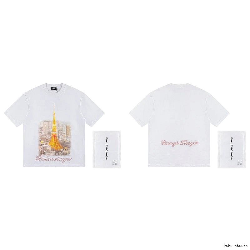 Balenciaga Vintage-style White T-shirt with Tokyo Tower Print