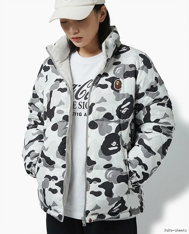 Bape camouflage-style white down jacket