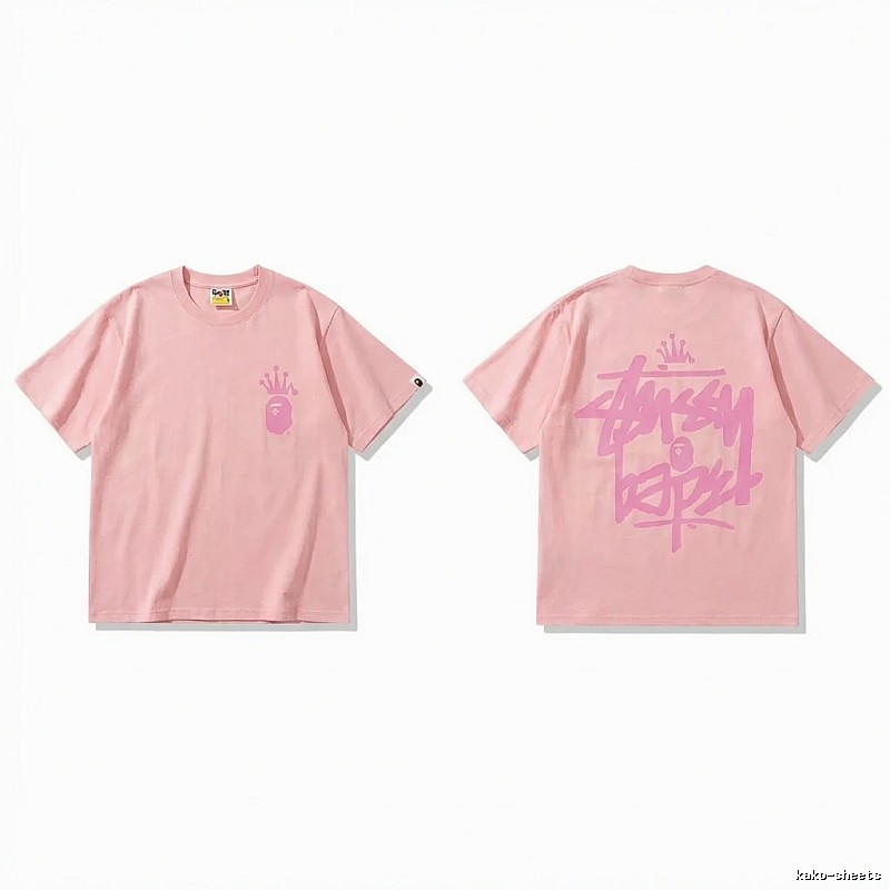 Bape Crown Print Pink Short-sleeve Shirt