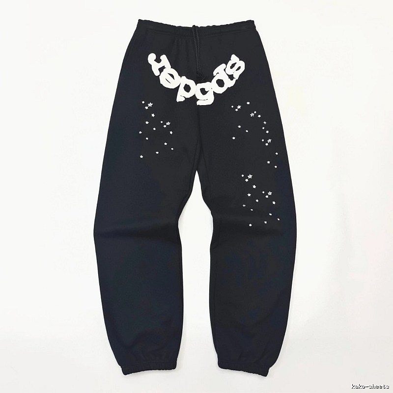 Bold White Branding Sp5der Logo Sweatpants in Black