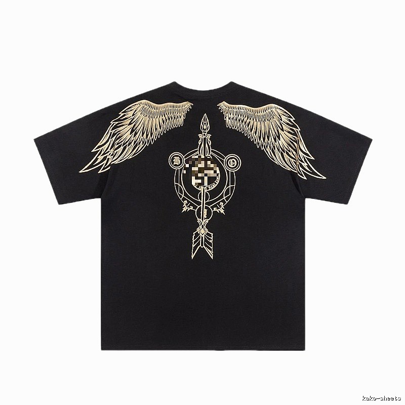 BOY Gold-foil Stamped Wings Street Style Black Short-sleeve T-shirt