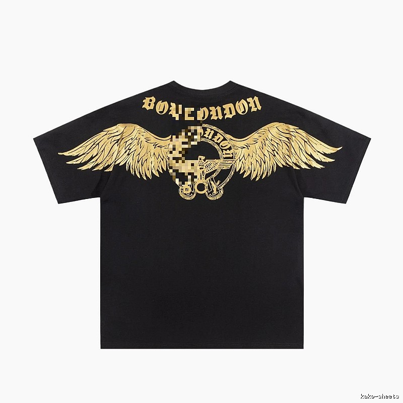 BOY Street Style Black Short-sleeve T-shirt with Gold Foil Stamped Wings
