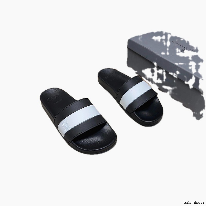 Brunello Cucinelli Minimalist Style Black and White Color-block Slide Sandals
