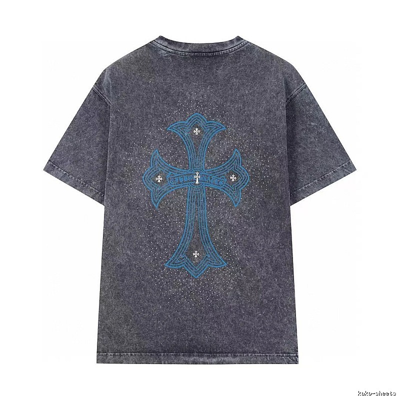 Chrome Hearts Blue Cross Vintage Charcoal Gray Short Sleeve T-shirt