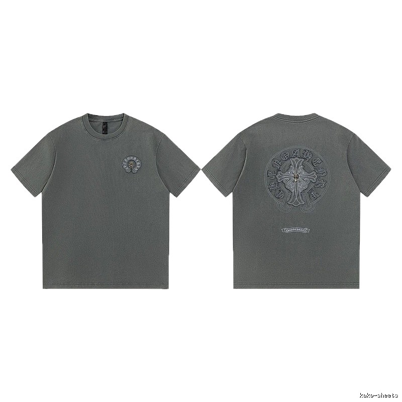 Chrome Hearts Cross Embroidered High Street Dark Grey Short-sleeve T-Shirt