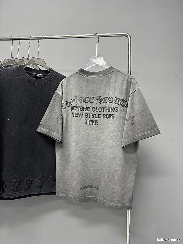 Chrome Hearts Cross Print Vintage Street Style Grey Short-Sleeve T-Shirt