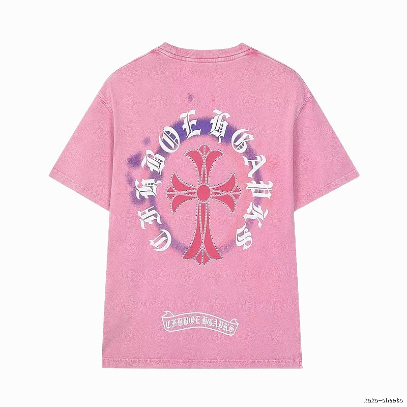 Chrome Hearts Cross Vintage Style Pink T-Shirt