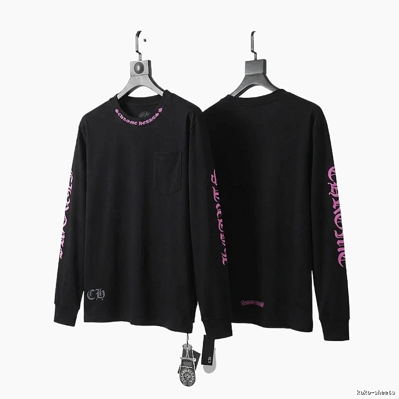 Chrome Hearts Dark Style Pink-lettered Black Long-sleeve