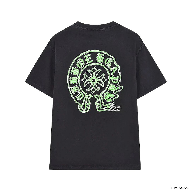 Chrome Hearts Horseshoe Print Street Style Black & Green Short-Sleeve T-Shirt