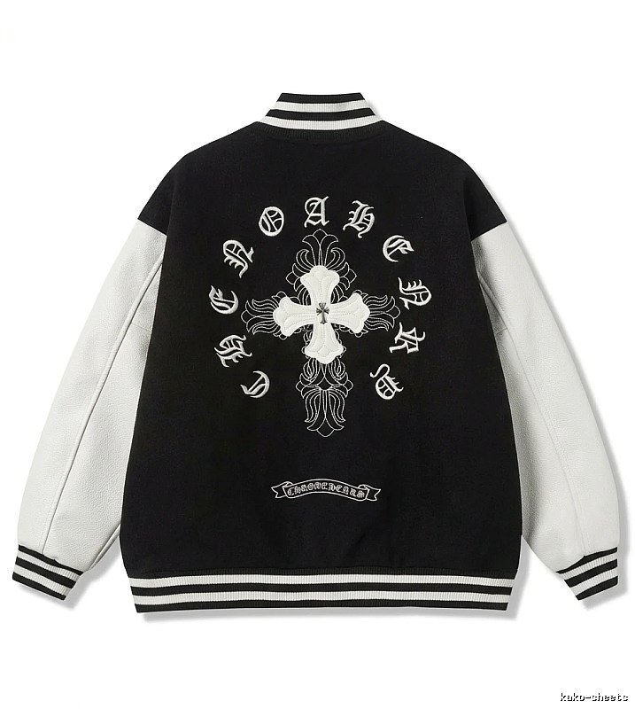 Chrome Hearts retro-style black and white baseball jacket