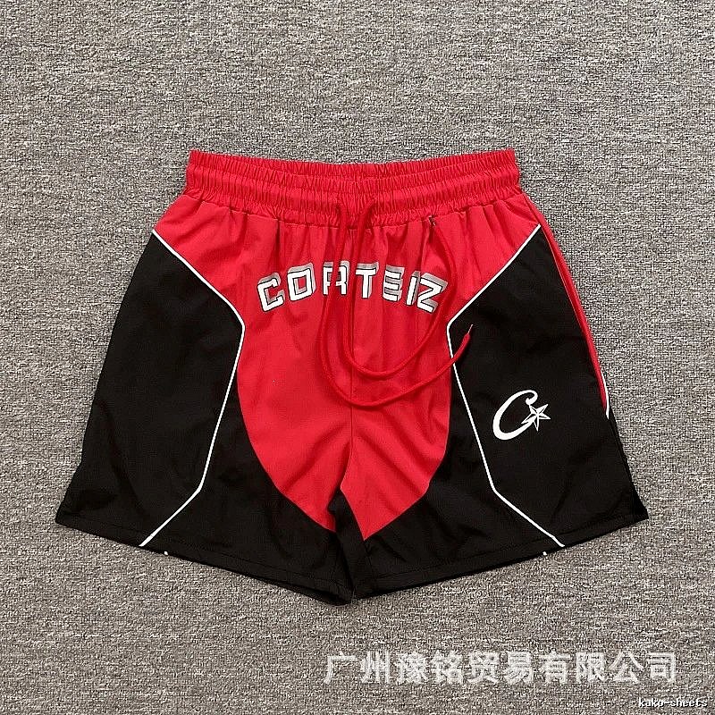 Corteiz Star Logo Street Style Red and Black Sports Shorts