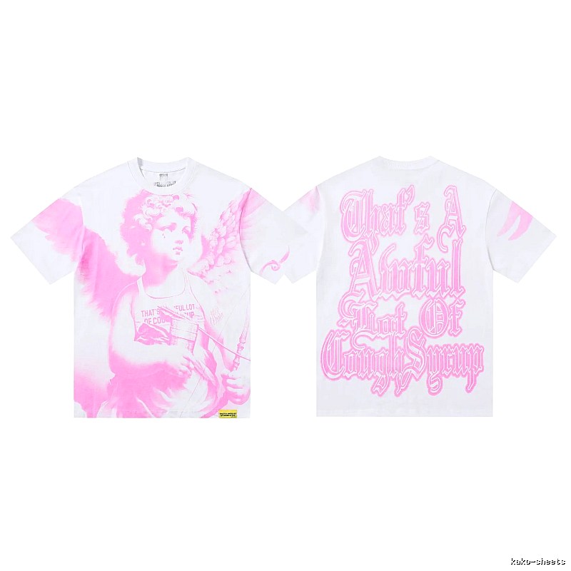 COUGH SYRUP Angel Print Street Style White and Pink T-shirt