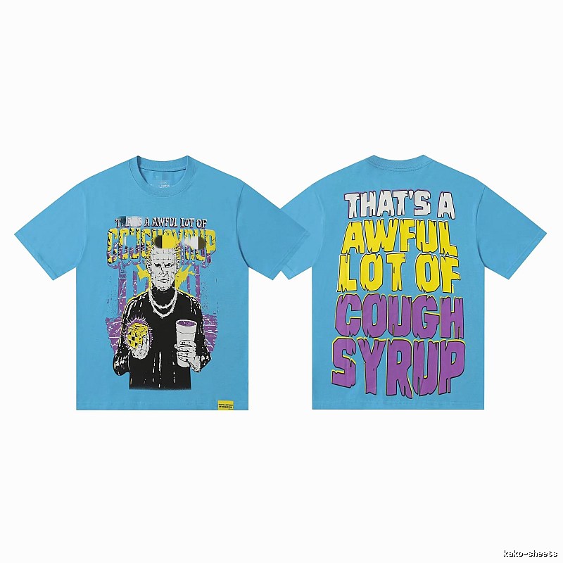COUGH SYRUP Character Print Street Style Light Blue Short Sleeve T-Shirt