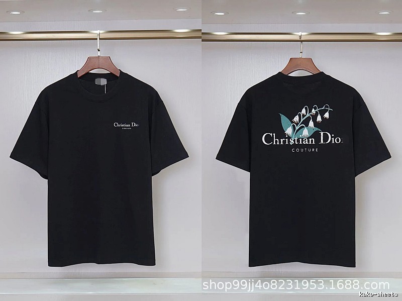Dior Casual Black T-Shirt with Lily of the Valley Print
