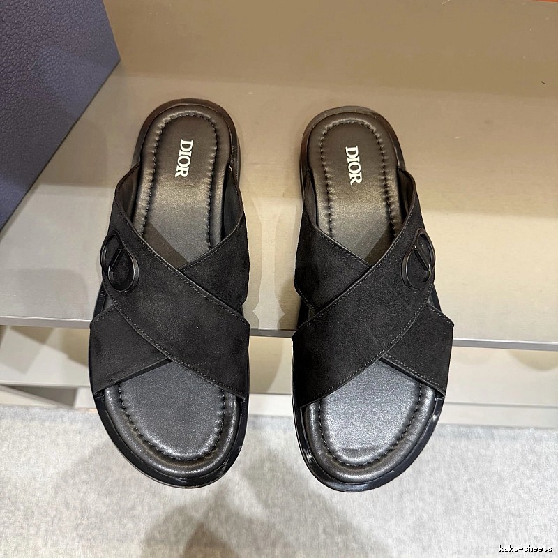 Dior Classic Casual Style Black Criss-Cross Slide Sandals