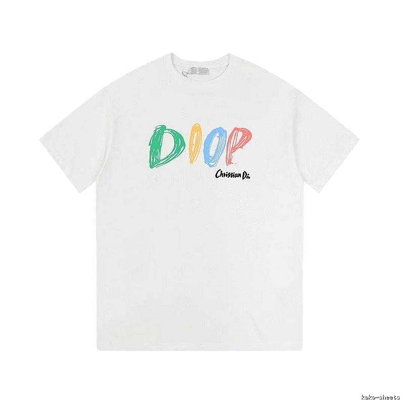 Dior Colorful Graffiti Casual Style White Short-sleeve T-Shirt