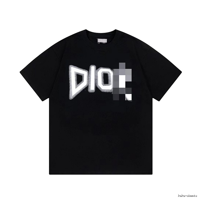 Dior Flocked Letter Street Style Black T-Shirt