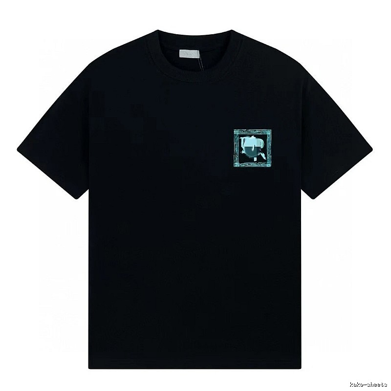 Dior Frame Print Trendy Style Black Short-sleeve T-shirt