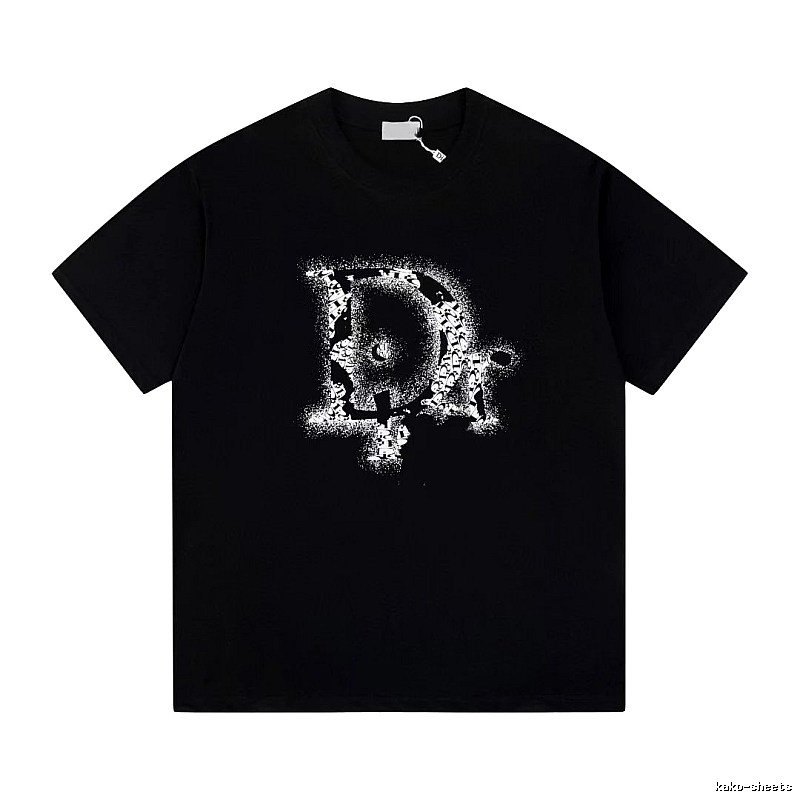Dior Large D Print Trendy Style Black T-Shirt
