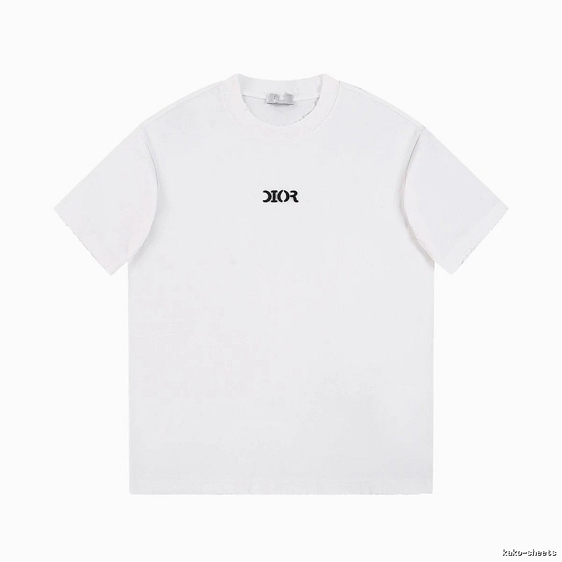 Dior Minimalist Style Embroidered Logo White Short-sleeved T-shirt
