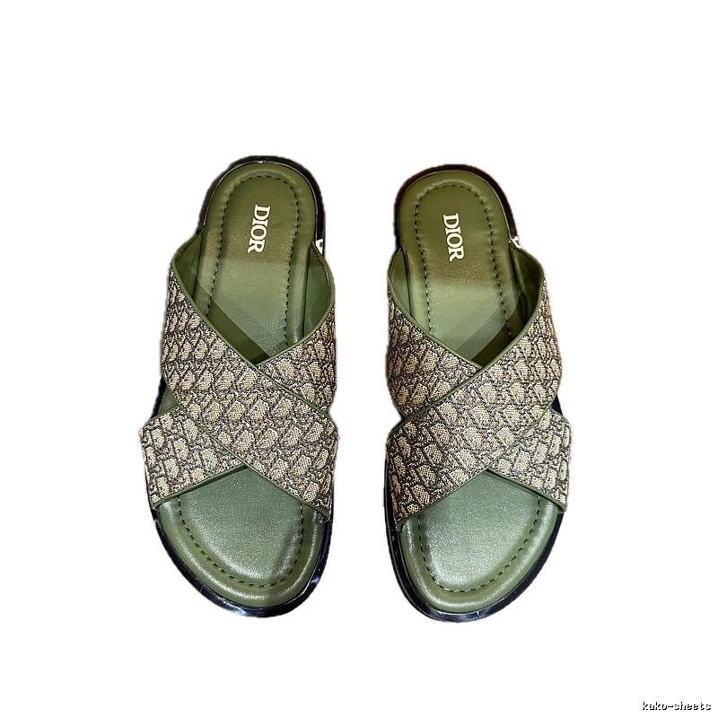 Dior Monogram Retro-style Army Green Slides