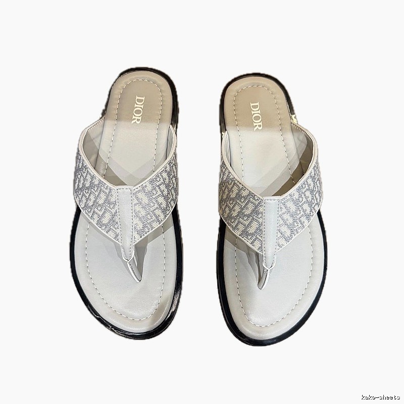 Dior Oblique Collection Light Luxury Style Light Gray Flip-Flops
