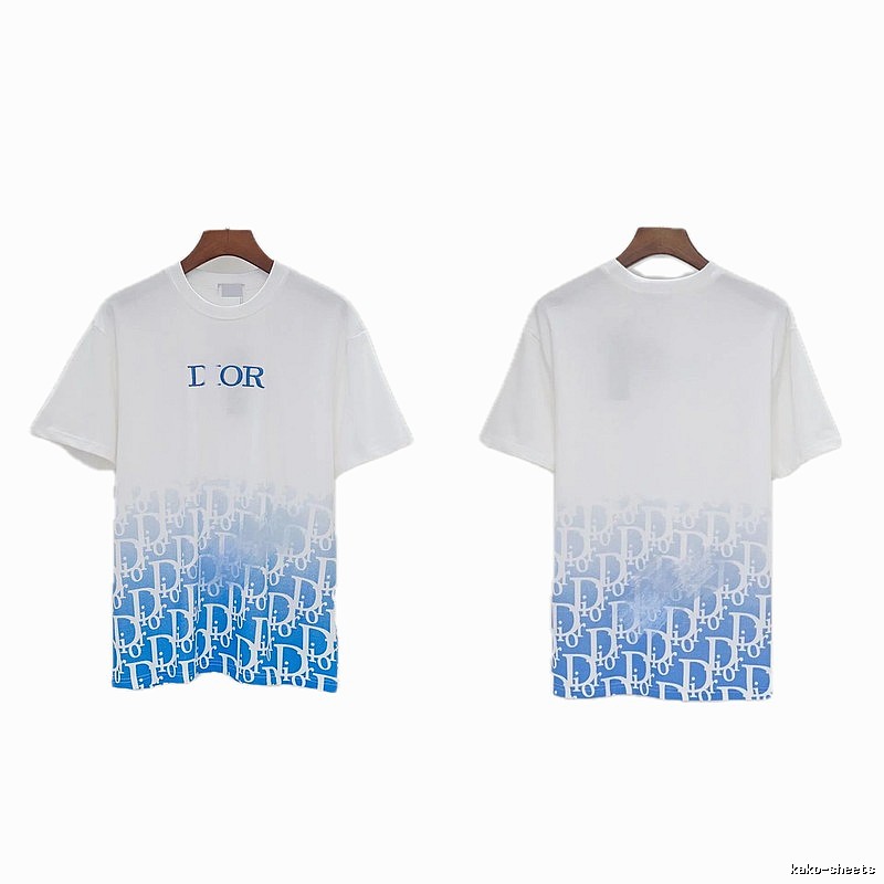 Dior Oblique Gradient Trendy Style Blue and White Short-sleeved T-shirt