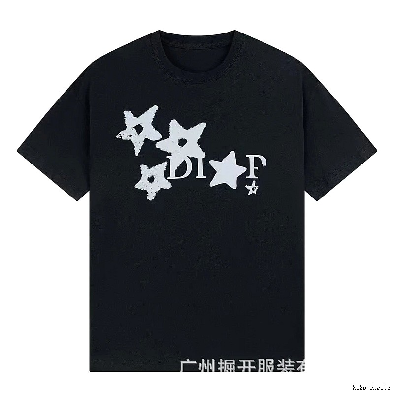 Dior Star Print Street Style Black T-Shirt