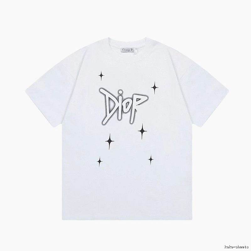 Dior Starburst Graffiti Street Style White Short-sleeve T-shirt