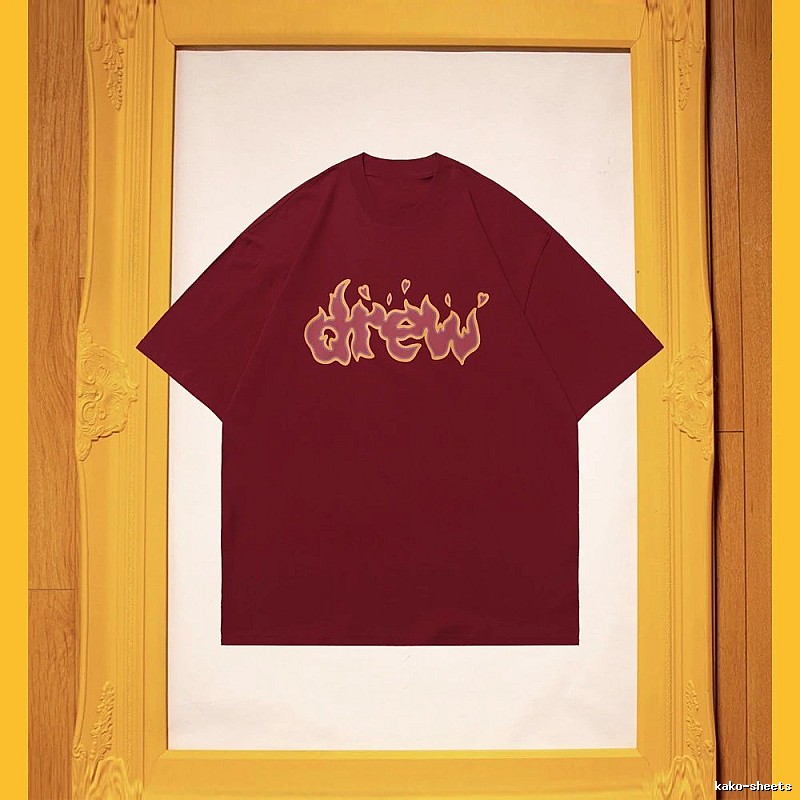 DREW Flame Heart Street Style Burgundy Short Sleeve T-Shirt