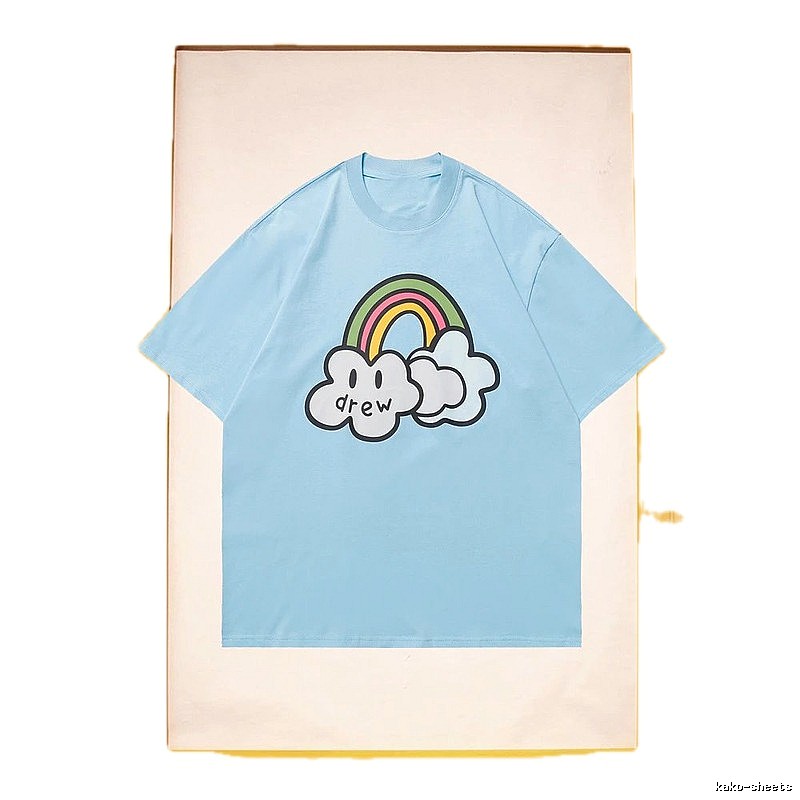 DREW Rainbow Cloud Casual Style Light Blue Short Sleeve T-Shirt