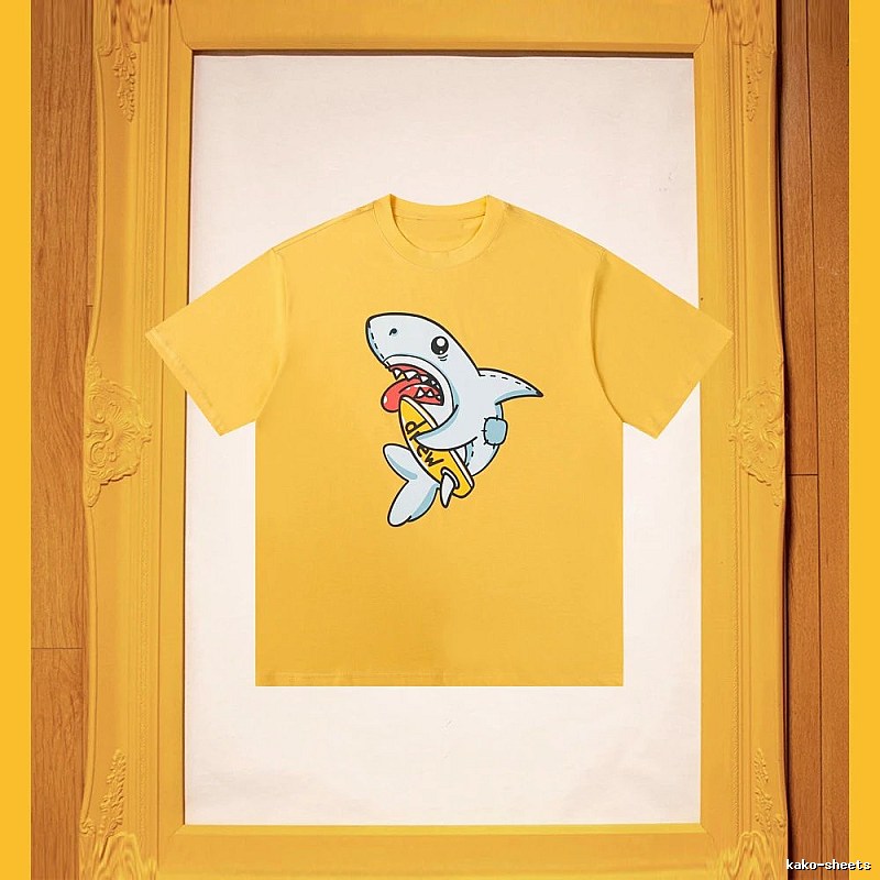 DREW Shark Print Street Style Yellow T-Shirt