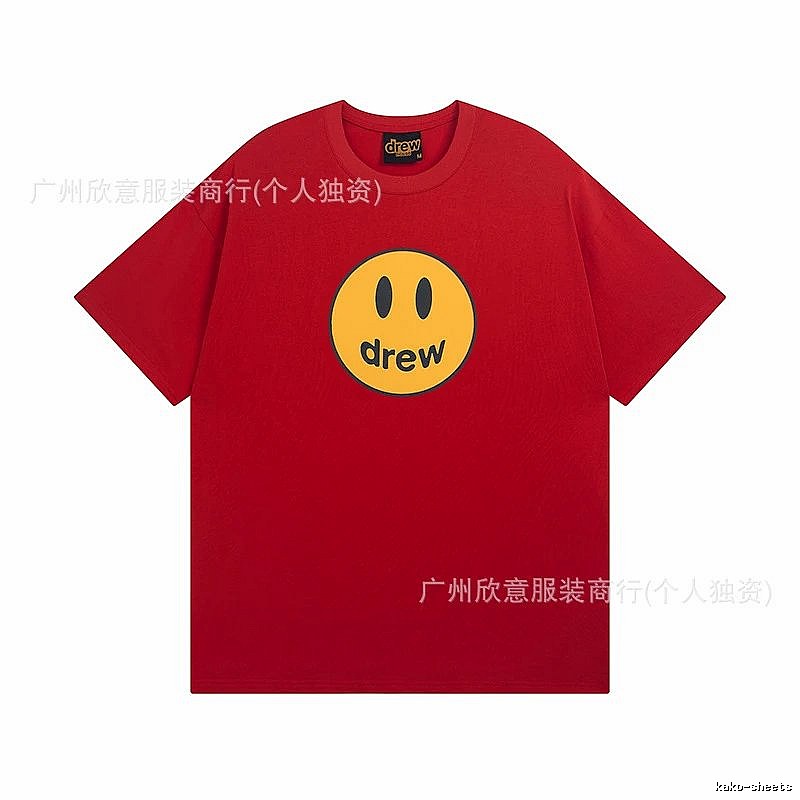DREW Smiley American Street Style Red Short Sleeve T-Shirt