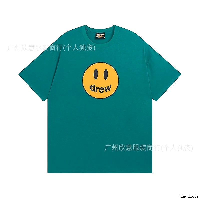 DREW Smiley Face Casual Style Lake Green Short Sleeve T-shirt