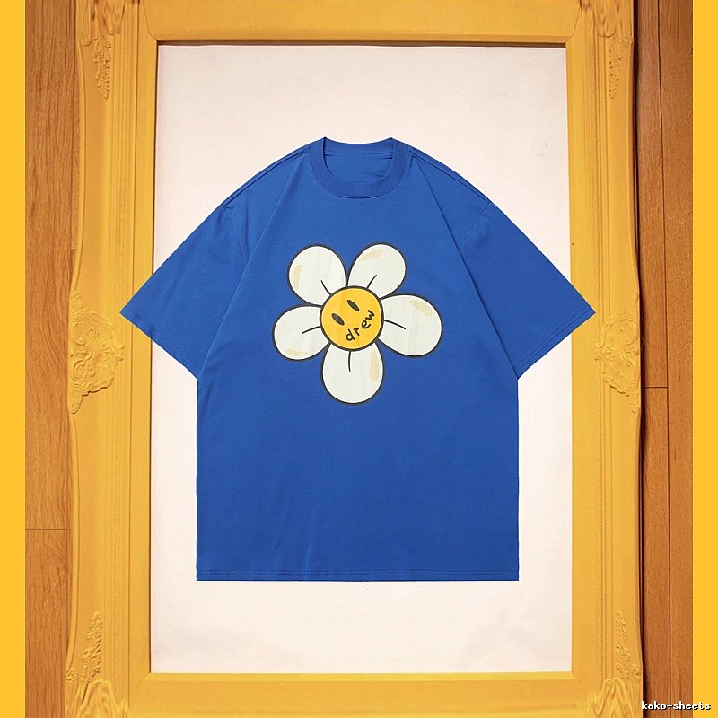 DREW Smiley Face Floral Street Style Blue T-shirt