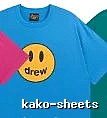 DREW Smiley Face Street Style Blue Short Sleeve T-Shirt